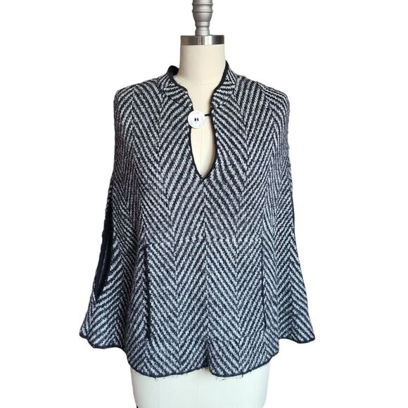 kate spade Sweaters - Kate Spade Baby‎ Alpaca Black Gray Wool Chevron Poncho Sweater Small Medium